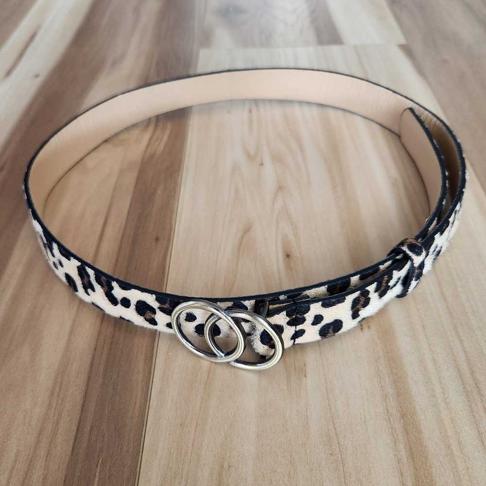 NWOT Textured Leopard Print Belt with Silver Buckle